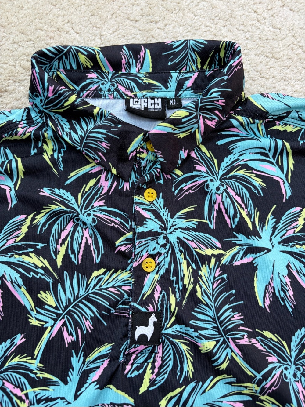 Lofty Llama Men’s Size XL Extra Large The Palmer Neon Palm Tree Golf Polo - Picture 4 of 8